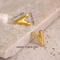 Golden V-shaped geometric stud earrings with polished finish and dimensional measurements - Mirror Polished Bold V Style (EH058)