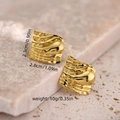 Golden irregular geometric stud earrings with ripple texture and 2.3cm height - Pleated Irregular 3D Style (EH059)