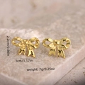 Golden 304 stainless steel bow knot earrings with polished finish and ribbon texture - Mirror Pleated Bowknot Style (EH057)