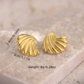 Golden irregular shell-shaped 304 stainless steel earrings with ribbed texture details - Radiating Striped Shell Style (EH054)