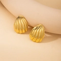 Golden irregular geometric stud earrings with radial 3D texture in a modern design - Radiating 3D Scallop Style (EH033)