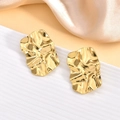 Golden irregular geometric stud earrings with a crumpled metal texture and modern design - 3D Pleated Crumpled Foil Style (EH005)