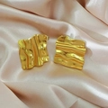 Minimalist square earrings in golden finish with wavy ripple texture and polished surface - Minimalist Wavy Pleated Texture Style (EH012)