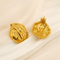 Golden irregular geometric studs with wave texture in 304 stainless steel - Irregular Wavy Striped Style (EH045)