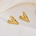Irregular heart-shaped 304 stainless steel earrings in polished gold finish - Mirror Hammered V Style (EH050)