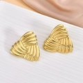 Golden triangle stud earrings with vintage spiral wavy texture in stainless steel - Vintage Spiral Wavy Triangle Style (EH018)