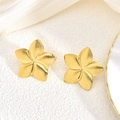 Golden five-petal flower stud earrings with a brushed metal texture on a white surface - Radiating Brushed Five-Petal Flower Style (EH061)