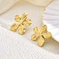 Golden 304 stainless steel stud earrings with floral shape and hammered texture surface - Four-Petal Flower Naturalist Style (EH015)