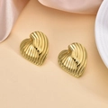Vintage style gold ribbed heart stud earrings in stainless steel with textured finish - Vintage Radiating Pleated Heart Style (EH019)