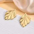 Textured gold leaf earrings with brushed finish made of 304 stainless steel - Realistic Leaf Vein Style (EH001)