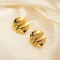 Round 304 stainless steel earrings with irregular gold wavy texture and polished finish - Irregular Wave Pattern Round Style (EH048)