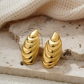 Golden irregular geometric shell textured stainless steel stud earrings set on stone - Shell Textured Polished Teardrop Style (EH049)