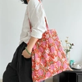 Ethnic cotton tote bag featuring red and pink floral prints with a comfortable shoulder strap - Standard Large / Pomegranate Pink