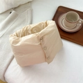 Close-up of beige quilted neck warmer with snap buttons and soft windproof fabric - 15*65cm / Beige Apricot