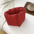 Detail of red quilted padded neck warmer with three buttons and soft down-like texture - 15*65cm / Red