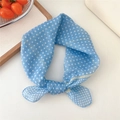 Sky blue polka dot cotton linen neckerchief tied in a bow with white round dots - Blue And Yellow Polka Dot
