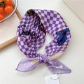 Purple checkerboard square scarf with butterfly print and Today lettering detail - Purple Butterfly Checkerboard (1be)