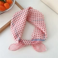Soft pink cotton linen neckerchief with red polka dots and blue stripes in a bow style - Red And Blue Polka Dot