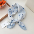 Navy blue polka dot square silk scarf in breathable cotton linen with white background - Irregular Dots Blue (16be)