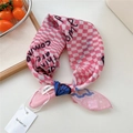 Pink checkered silk scarf featuring butterfly patterns and premium soft fabric texture - Pink Butterfly Checkerboard (3be)