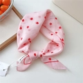 Pink silk scarf with large red polka dots tied in a knot on a bright desktop - Irregular Dots Pink (18be)