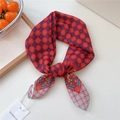 Polka dot vintage red silk scarf tied in a bow with floral patterns on white background - Two-tone Dot Grid Shiny Frame Red (19be)