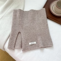 Detail of oatmeal ribbed knit 100% wool neck warmer with decorative slit design - Beige (WB0013)