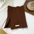 Detail of brown knitted wool neck warmer with vertical ribs and unique side slit design - Brown (WB0013)