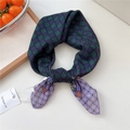 Polka dot silk scarf in dark purple and green geometric print with elegant pointed ends - Two-tone Dot Grid Shiny Frame Black (21be)