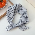 Polka dot cotton linen small square scarf for women in white and black pattern - White And Black Polka Dot