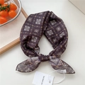 Elegante foulard quadrato marrone scuro in cotone e lino con stampa barocca retrò - Floreale Rombo Marrone (9be)