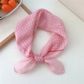 Pink polka dot cotton linen neck scarf with bow tie detail for hair and neck styling - Pink Polka Dot