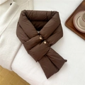 Detail of dark brown padded down scarf with cross-insert design and gold metal buttons - Brown (Double Metal Button Style)