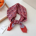 Lightweight plaid silk scarf with red figures and Hello text on cream surface - Little Red Riding Hood Grid Red (27be)