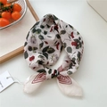 Foulard quadrato in cotone e lino beige con stampa rose rosse e bordo a righe - Rosa a Righe Beige (12be)
