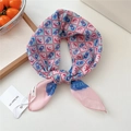 Pink and blue checkerboard neck scarf featuring cute cartoon figure and HELLO print - Little Red Riding Hood Grid Pink (28be)