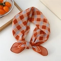 Orange and white plaid cotton linen scarf tied in a stylish bow for women - Orange Plaid