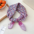 Lavender polka dot square scarf with purple checkered cartoon patterns and HELLO streamers - Little Red Riding Hood Grid Purple (29be)