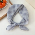 Light purple plaid cotton linen neckerchief tied in a knot on a minimalist surface - Grey Plaid