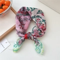 Retro paisley square scarf with pink and green floral prints for hair and neck - Colorful Flower Drops Green (31be)