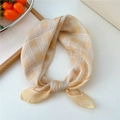 Chic yellow and white checkered cotton linen neck scarf with subtle woven texture - Yellow Plaid