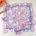 Pink checkered silk scarf featuring floral patterns and DORIA DORE branding detail - Patchwork Floral Wave Frame Blue (32be)