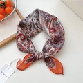 Foulard quadrato bohémien con motivo paisley arancione e bordeaux in chiffon - Beige Rosso Paisley (18be)