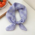 Elegant light purple checkered cotton linen square scarf with delicate purple borders - Purple Plaid