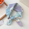 Retro light blue and purple polka dot silk scarf with floral print and ADORE text - Patchwork Floral Wave Frame Yellow (34be)