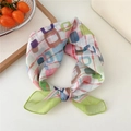 Chic cotton linen polka dot scarf with colorful geometric print used as a hairband - Geometric Green