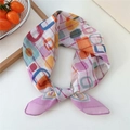 Chiffon square scarf with colorful geometric patterns in purple orange and blue - Geometric Purple
