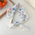 White cotton linen neckerchief with colorful watercolor polka dots and knotted detail - Colorful Drops Ink Beige