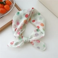 Chic cream cotton-linen neckerchief featuring vibrant multi-colored watercolor polka dots - Colorful Drops Green