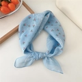 Light blue cotton linen neckerchief with cherry and paisley print in a bow style - Cherry Paisley Blue Frame